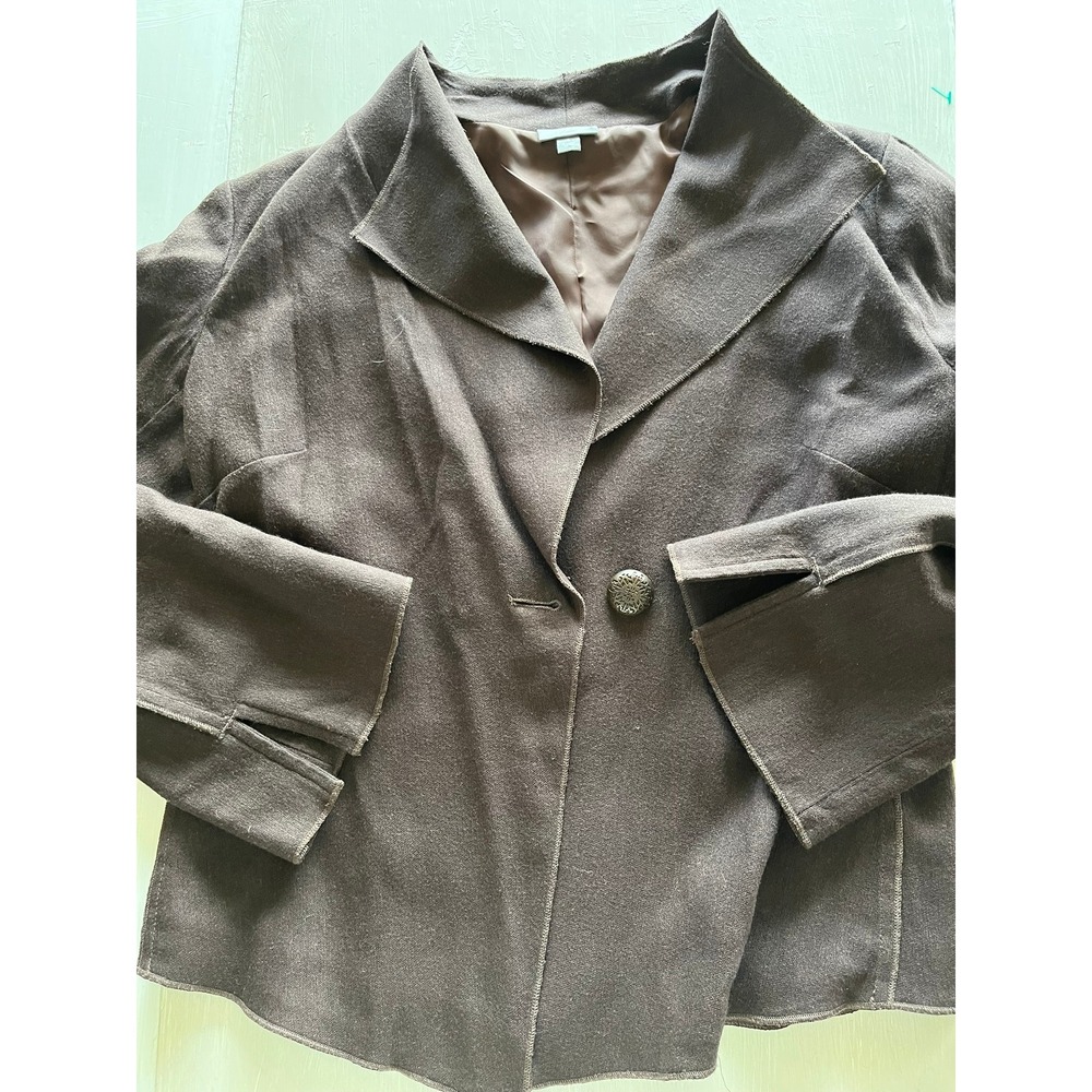 J. Jill Womens Dark Brown Wool Blend Raw Edge Blazer Jacket Ornate Button Size 6
